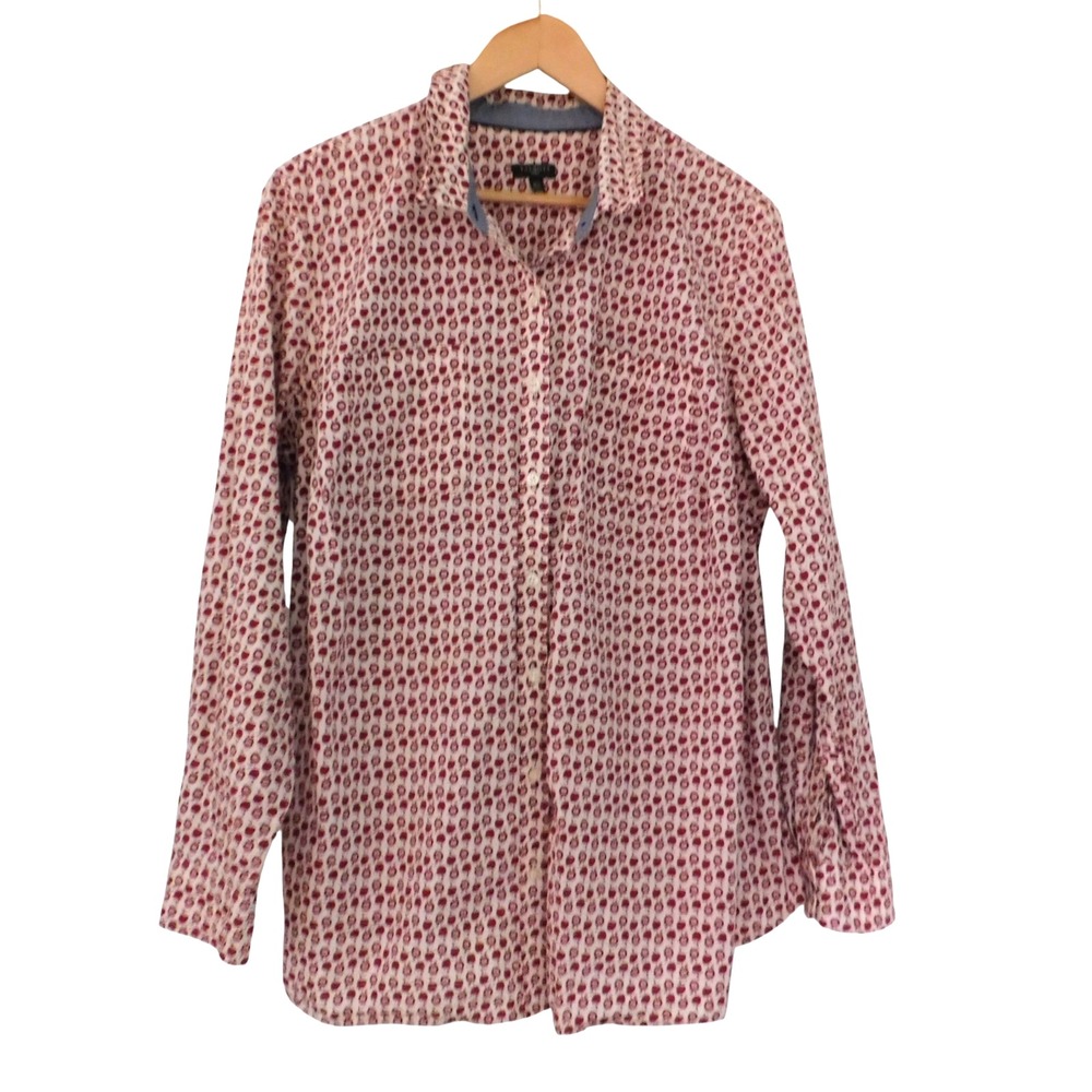 Talbots Shirt Womens 18W Red White Apples Teacher Long Sleeve Button Up